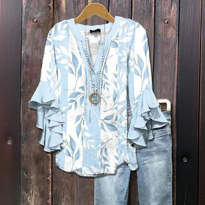 Leena™ - Vintage Blumen Rüschensleeve Bluse