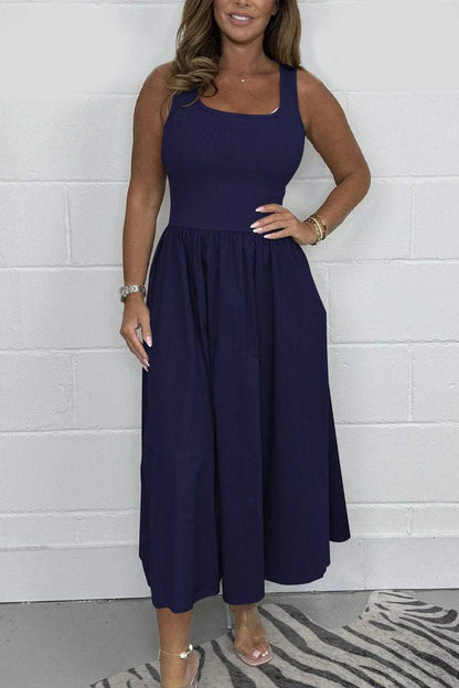 Stylisches ärmelloses A-Linien-Kleid mit quadratischem Ausschnitt