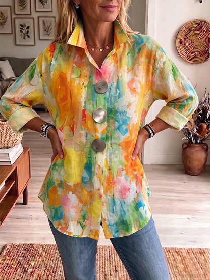 Metal-Button-Shirt mit künstlerischem Aquarell-Palette-Druck