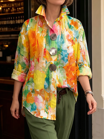Metal-Button-Shirt mit künstlerischem Aquarell-Palette-Druck