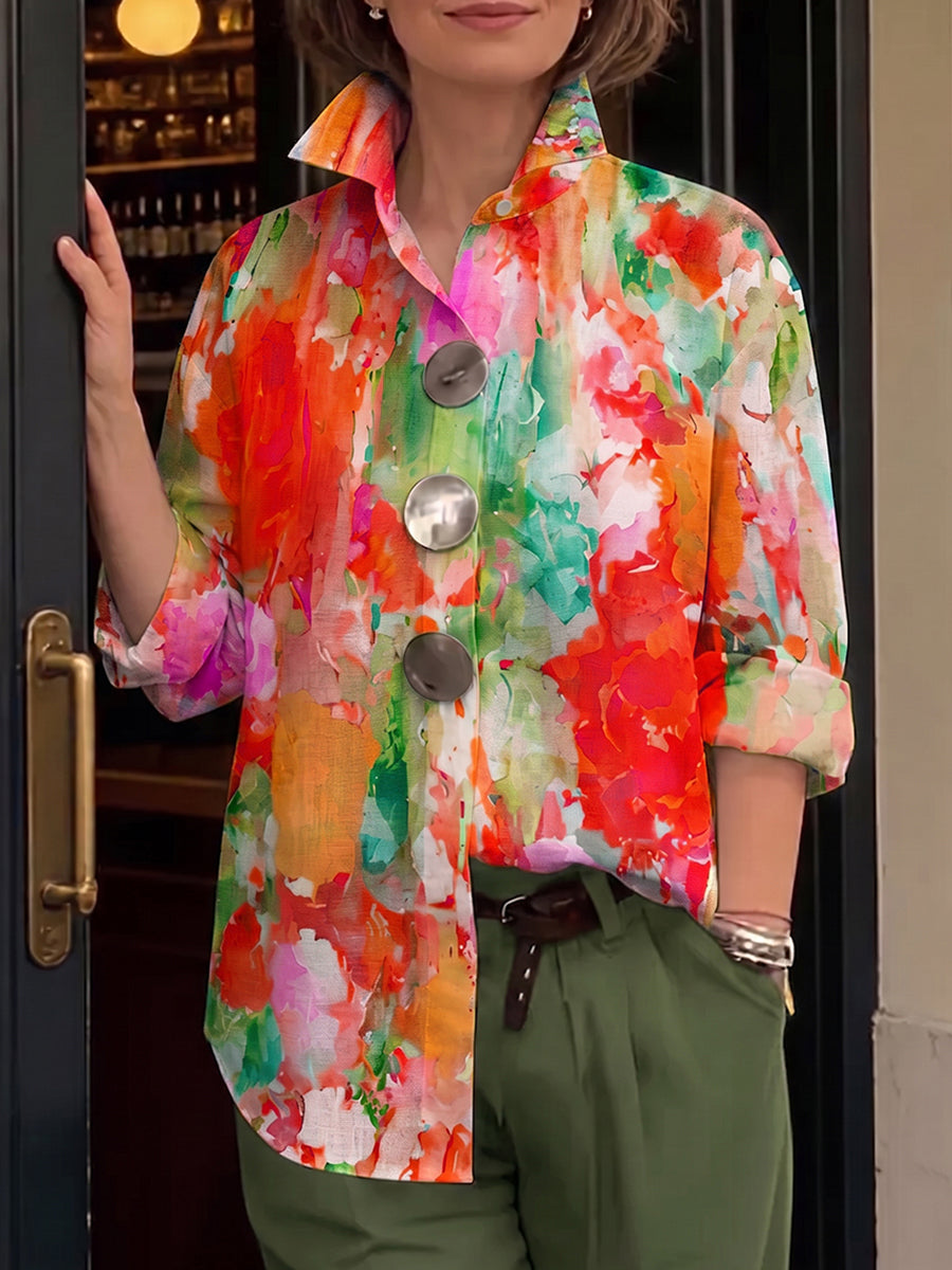 Metal-Button-Shirt mit künstlerischem Aquarell-Palette-Druck