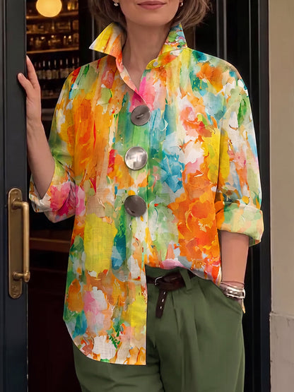 Metal-Button-Shirt mit künstlerischem Aquarell-Palette-Druck
